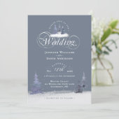 Immergrüne Kiefern Elegantes Skript Winterhochzeit Einladung (Stehend Vorderseite)