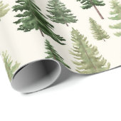 immergrüne Kiefernbäume in Aquarellen zu Weihnacht Geschenkpapier (Rolleneckpunkt)