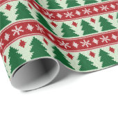 Immergrüne & Schneeflocken Strick Geschenkpapier (Rolleneckpunkt)