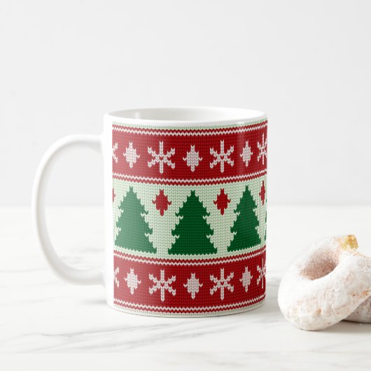 Immergrüne & Schneeflocken Strick Kaffeetasse (Mit Donut)