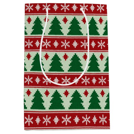 Immergrüne & Schneeflocken Strick Mittlere Geschenktüte (Vorderseite)