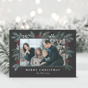 Immergrüne Spray-Weihnachtsfotokarte Feiertagskarte