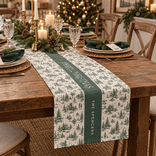 Immergrüne Toile-Familie Frohe Weihnachten Kurzer Tischläufer