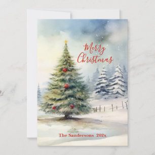 Immergrüne Vintage-Weihnachtsbaumkarte Feiertagskarte