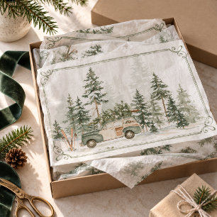 Immergrüne Wasserfarben-Wald-Weihnachten Seidenpapier
