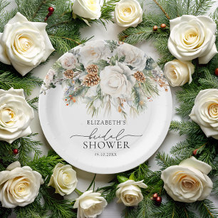 Immergrüne Winter Florale Brautparty Pappteller
