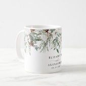 Immergrüne Winter Weihnachten Hochzeit Kaffeetasse (Vorderseite Links)