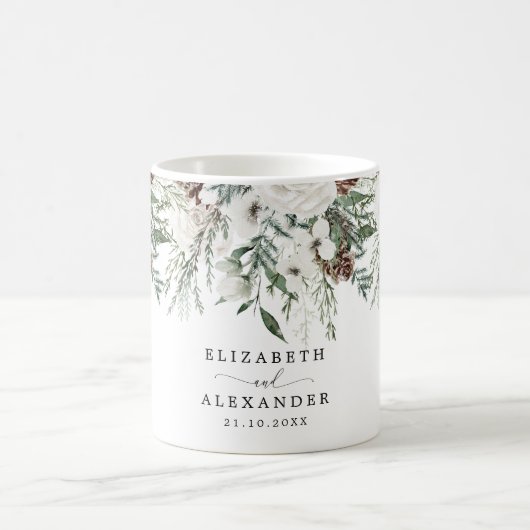 Immergrüne Winter Weihnachten Hochzeit Kaffeetasse (Mittel)