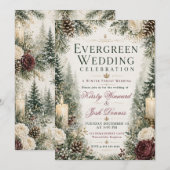 Immergrüne Winterwald-Hochzeit Einladung (Vorne/Hinten)