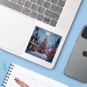 Immergrüner Glanz – Weihnachtsbaum Kunst Quadratis Aufkleber (Laptop mit iPhone)