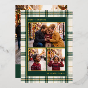 Immergrüner Karo-Weihnachten mit mehreren Fotos Folien Feiertagskarte