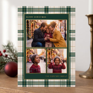 Immergrüner Karo-Weihnachten mit mehreren Fotos Folien Feiertagskarte