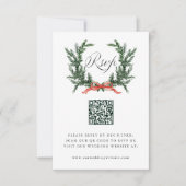 Immergrüner Kiefern-Kranz Hochzeits-QR-Code RSVP Karte (Vorderseite)