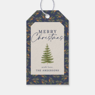 Immergrüner Kiefernbaum Aquarell Weihnachten Marin Geschenkanhänger