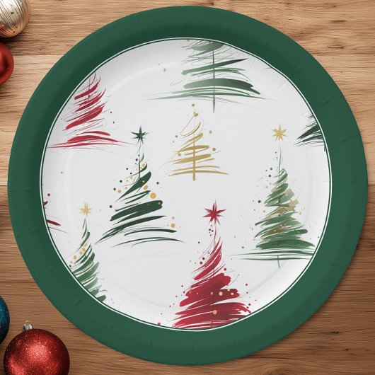 Immergrüner minimalistischer moderner Weihnachtsba Pappteller