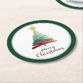 Immergrüner minimalistischer Weihnachtsbaum Runder Pappuntersetzer (Angewinkelt)