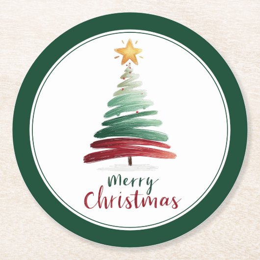 Immergrüner minimalistischer Weihnachtsbaum Runder Pappuntersetzer (Vorderseite)