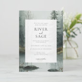 Immergrüner Nebel | Rustikale Aquarell-Waldhochzei Einladung (Stehend Vorderseite)