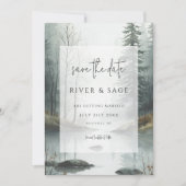 Immergrüner Nebel | Rustikale Wald QR Save-the-Dat (Vorderseite)