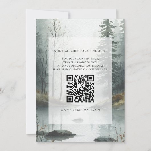Immergrüner Nebel | Rustikaler Wald QR Save the Da (Rückseite)