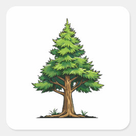 Immergrüner Wald Quadratischer Aufkleber