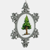 Immergrüner Wald Schneeflocken Zinn-Ornament (Links)