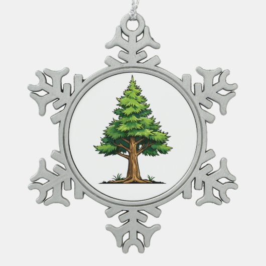 Immergrüner Wald Schneeflocken Zinn-Ornament (Vorderseite)