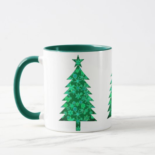 Immergrüner Weihnachtsbaum mit Schneeflocken Tasse (Links)