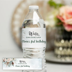 Immergrüner Winter Onederland Erster Geburtstag Wasserflaschenetikett