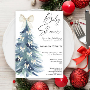 Immergrüner Winterbaum mit Schleifen Baby Shower Einladung