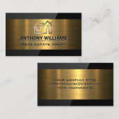 Immobilien-Anwesen | Gold gebürstet | Schwarzer Gl Visitenkarte (Vorne/Hinten)
