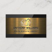 Immobilien-Anwesen | Gold gebürstet | Schwarzer Gl Visitenkarte (Vorderseite)