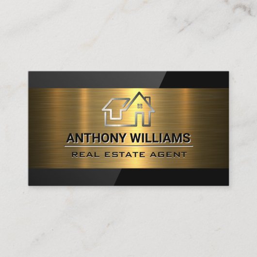 Immobilien-Anwesen | Gold gebürstet | Schwarzer Gl Visitenkarte (Vorderseite)