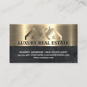Immobilien-Anwesen   Metallisches Gold-Schwarz-Mar Visitenkarte