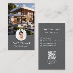 Immobilien Dunkelgrauer Foto-QR-Code Social Media Visitenkarte