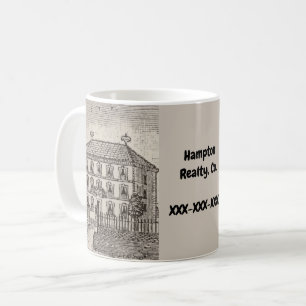 Immobilien-Geschäftsförderung Vintage-Skizze Zuhau Kaffeetasse