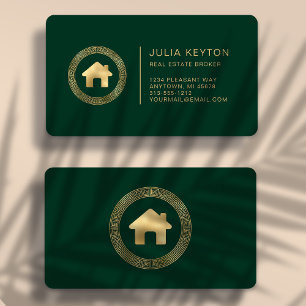 Immobilien-Haus-Logo Grün Gold Abgerundet Visitenkarte