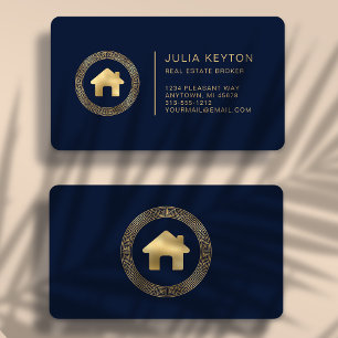 Immobilien-Haus-Logo Navyblau Gold Abgerundet Visitenkarte