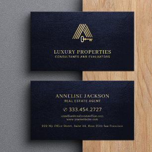 Immobilien modernes goldenes Haus-Logo navy Visitenkarte