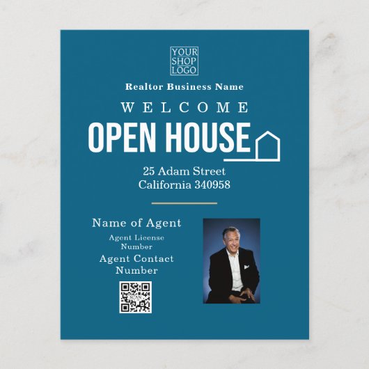 Immobilien-Open-House-Logo-Foto Blau Flyer (Vorne)