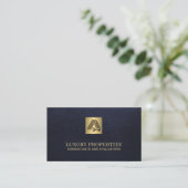 Immobilien-QR-Code-Haus-Logo Navy-Gold Visitenkarte (Stehend Vorderseite)
