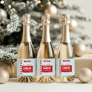Immobilien-Weihnachts-Verkauft-Schild Schaumweinetikett