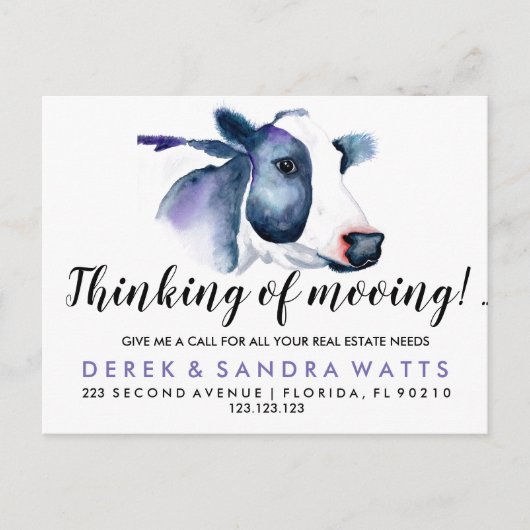Immobiliengeschäft für den Umzug von Kuh Ankündigungspostkarte (Vorderseite)