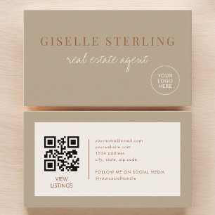 Immobilienmakler Beige Neutrales Logo QR-Code Visitenkarte
