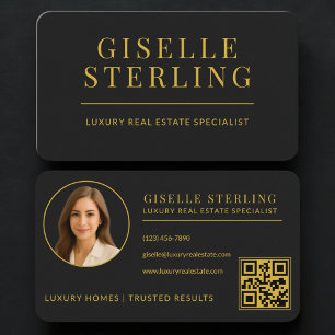 Immobilienmakler Black Gold QR Code Visitenkarte