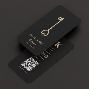 Immobilienmakler Elegantes Monogramm Schwarz Gold  Visitenkarte