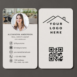 Immobilienmakler-Foto-Beige QR-Code  Visitenkarte
