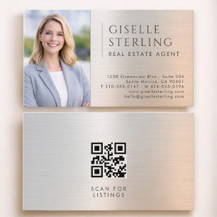 Immobilienmakler-Foto-QR-Code-Bürstet Metall Visitenkarte