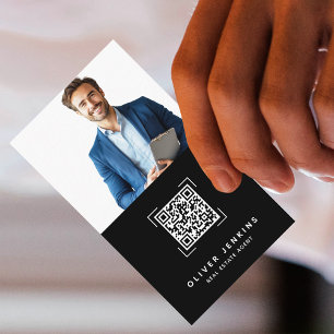 Immobilienmakler-Foto-QR-Code Schwarz-Weiß Visitenkarte