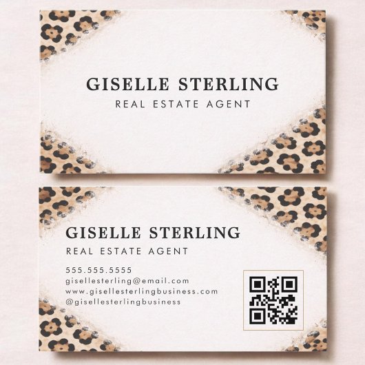 Immobilienmakler Gepard Leopardendruck QR-Code Visitenkarte